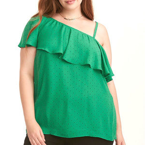 4X 26 New Torrid Green Polka Dot One Shoulder Top